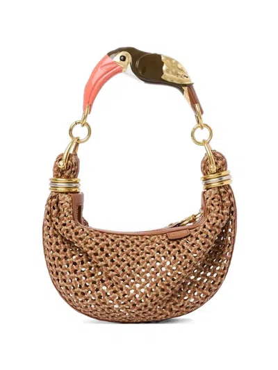 Chloé Small Bracelet Bird-handle Woven Tote Bag In Brown