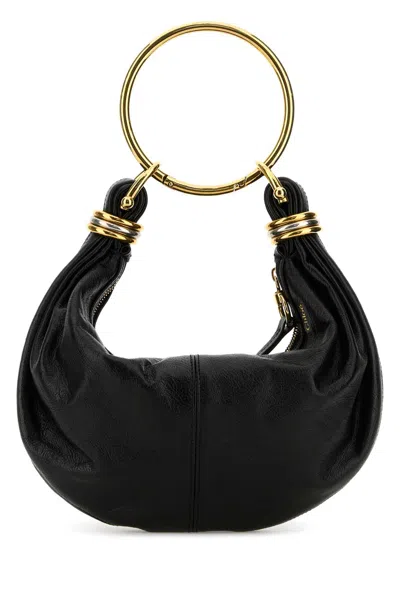 Chloé Small Bracelet Hobo Bag In Grainy Leather In Black