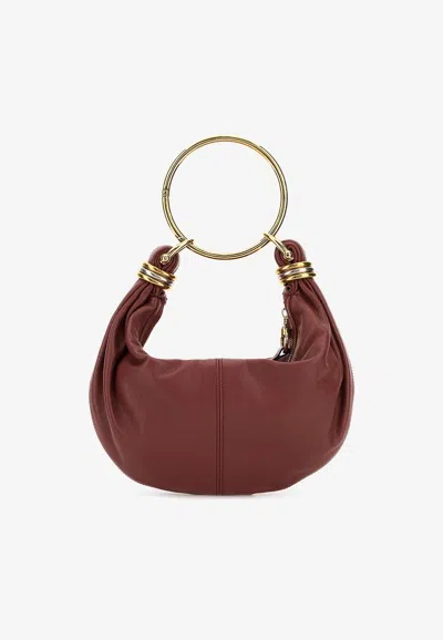 Chloé Small Bracelet Leather Hobo Bag In Burgundy