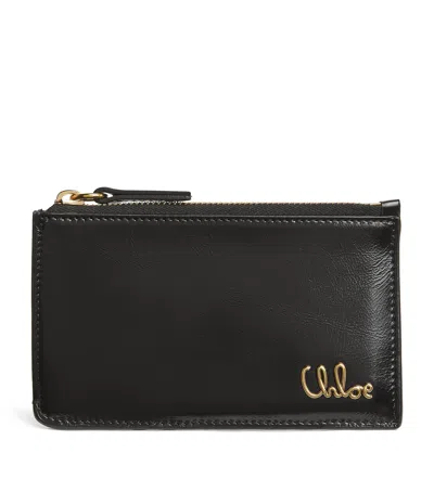 Chloé Small Calfskin Zipped Card Holder In Black