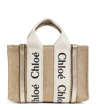Chloé Small Canvas Woody Tote Bag In Beige