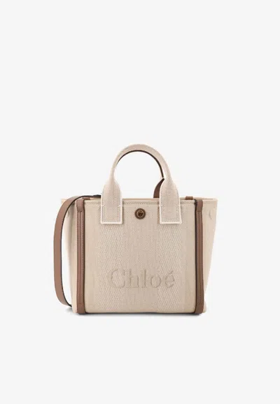 Chloé Small Carry Canvas Tote Bag In Sand