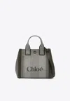 Chloé Small Carry Striped Canvas Tote Bag In Green