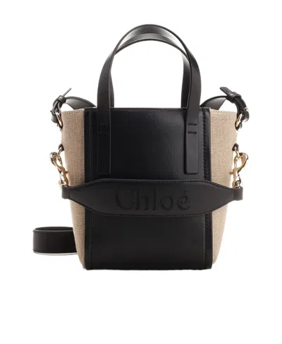 Chloé Two-tone Canvas And Leather Small Sense Shopping Bag In Black