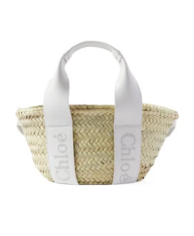Chloé Small  Sense Raffia Tote Bag In White