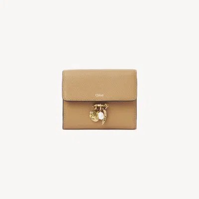 Chloé Small  Charms Tri-fold Wallet In Grained Leather Beige Size Onesize 100% Calf-skin Leather