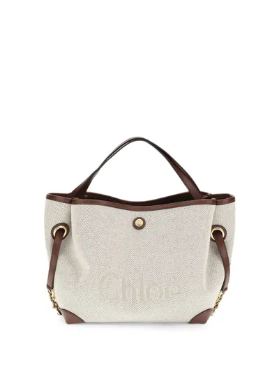 Chloé Small  Clover Double Carry Bag In Canvas In Gold