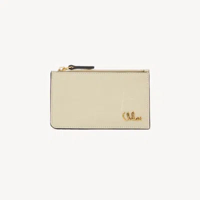 Chloé Small  Iconic Purse With Card Slots In Croco-effect Leather Beige Size Onesize 100% Calf-skin L