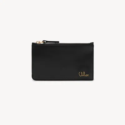 Chloé Small  Iconic Purse With Card Slots In Shiny Leather Black Size Onesize 100% Calf-skin Leather