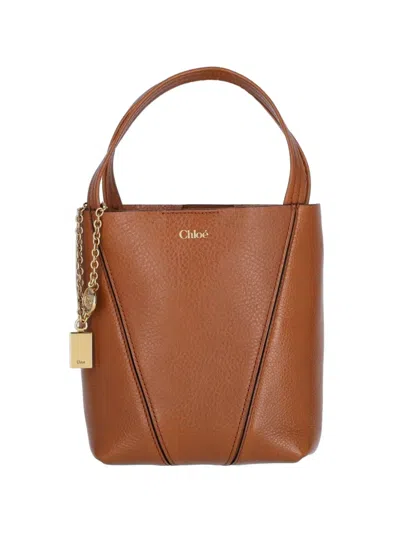 Chloé Spin Small Leather Tote In Orange