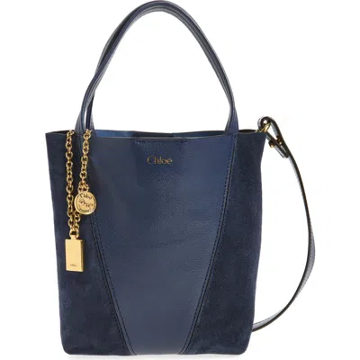 Chloé Small  Spin Leather & Suede Tote In Blue