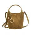 Chloé Small Beige Khaki Suede Spin Tote Bag In Brown