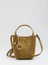 Chloé Small Beige Khaki Suede Spin Tote Bag In Brown