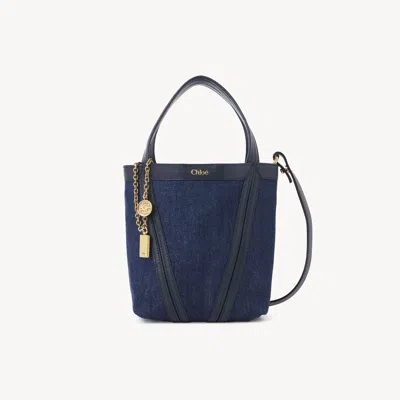 Chloé Small  Spin Tote Bag In Denim Blue Size Onesize 100% Cotton