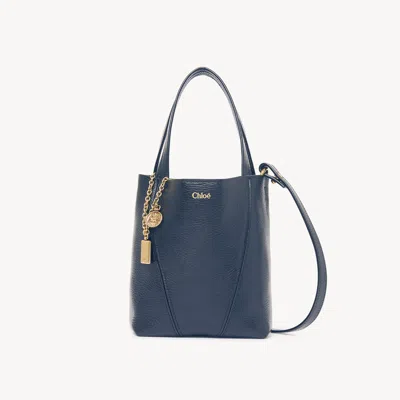 Chloé Small  Spin Tote Bag In Grained Leather Blue Size Onesize 100% Bovine Leather