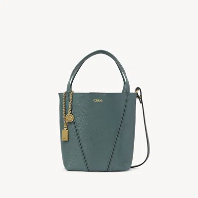 Chloé Small  Spin Tote Bag In Grained Leather Blue Size Onesize 100% Bovine Leather