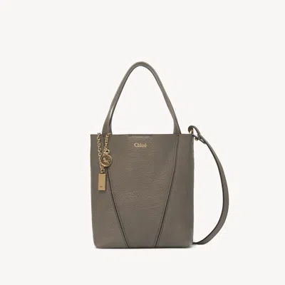 Chloé Small  Spin Tote Bag In Grained Leather Grey Size Onesize 100% Bovine Leather In Gray
