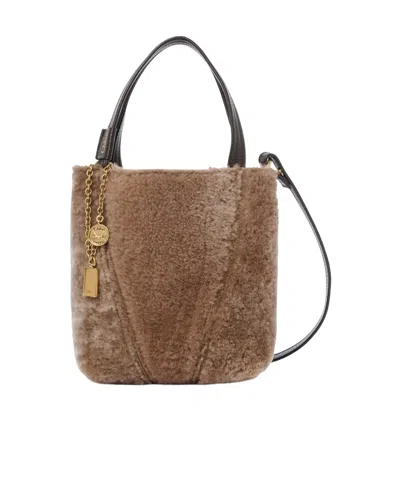 Chloé Small  Spin Tote Bag In Shearling In Gray