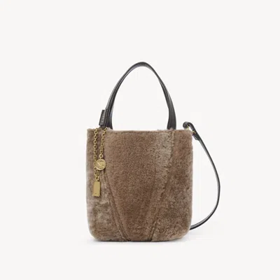 Chloé Small  Spin Tote Bag In Shearling Grey Size Onesize 100% Ovis Aries Aries Shearling, Farmed, Co In Gray