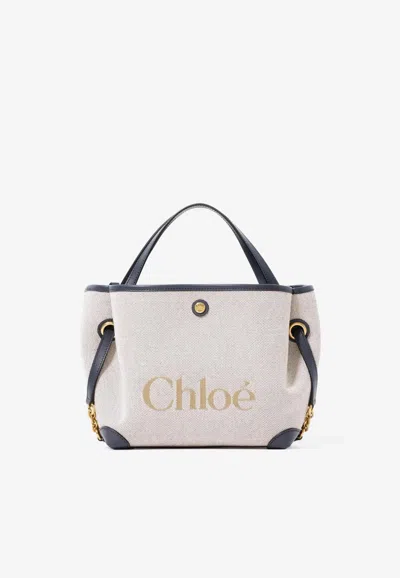 Chloé Small Clover Canvas Tote Bag In Blue