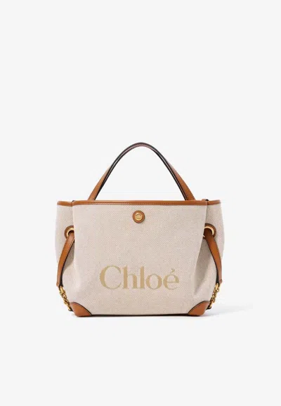 Chloé Small Clover Canvas Tote Bag In Sand