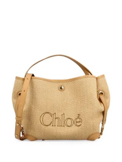 Chloé Small Clover Logo-embroidered Leather-trim Shoulder Bag In Brown