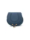 Chloé Marcie Small Leather Shoulder Bag With Logo Engraving In Blue