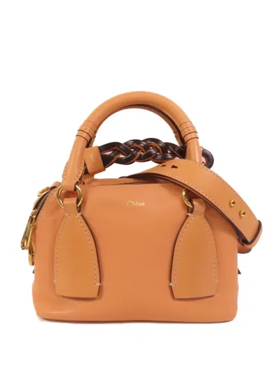 Pre-owned Chloé Small Daria Two-way Calfksin Tote Bag In Orange