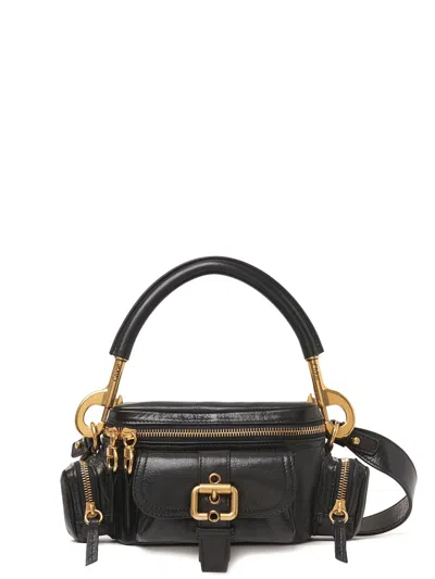 Chloé Small Double Carry Leather Bag With Multipocket Detail In Black