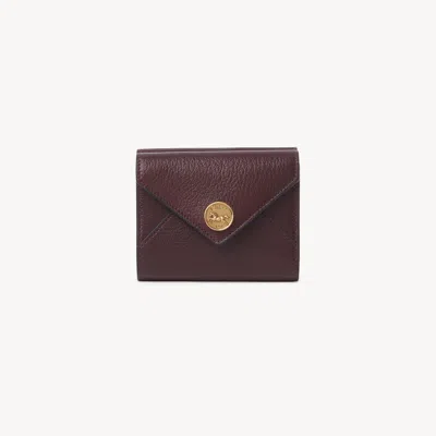 Chloé Small Envelope Tri-fold Wallet In Grained Leather In Burgundy