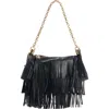 Chloé Foulard Fringed Leather Shoulder Bag In Black
