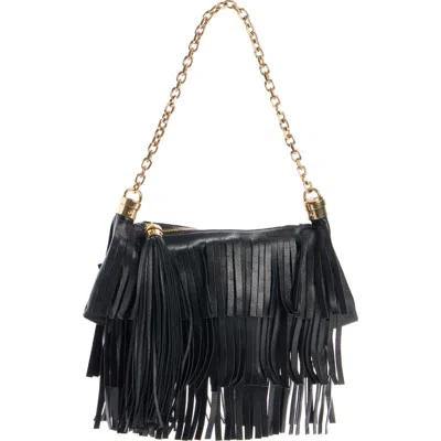Chloé Foulard Fringed Leather Shoulder Bag In Black