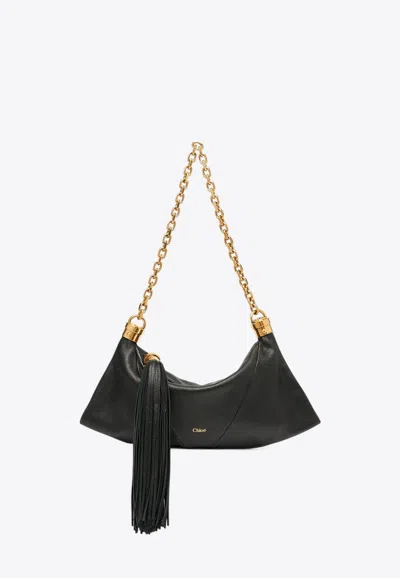 Chloé Small Foulard Hobo Bag In Grained Leather In Black