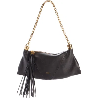 Chloé Small Foulard Tassel Shoulder Bag In Buffalo Leather In Black