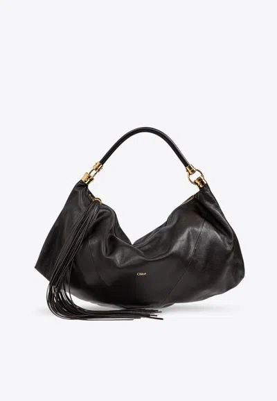 Chloé Foulard Grained Leather Shoulder Bag In Black