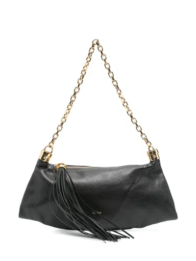 Chloé Foulard Tasseled Paneled Textured-leather Shoulder Bag In Black