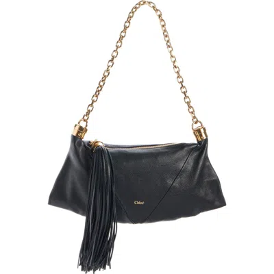 Chloé Small Foulard Tassel Shoulder Bag In Buffalo Leather In Black