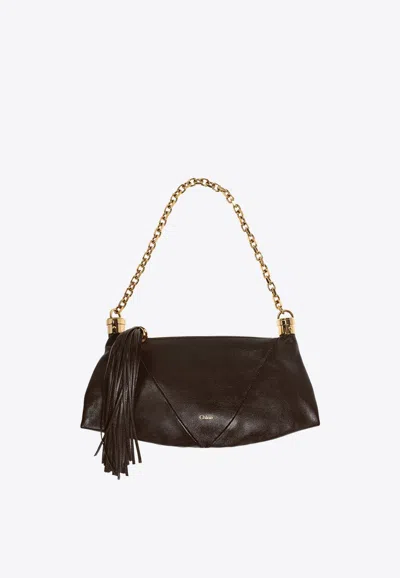 Chloé Foulard Tasseled Paneled Textured-leather Shoulder Bag In Brown