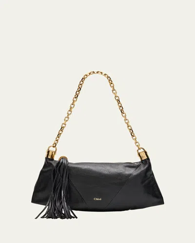 Chloé Small Foulard Tassel Shoulder Bag In Buffalo Leather In Black