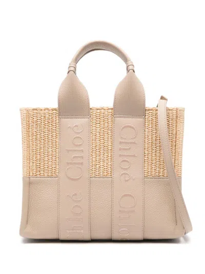 Chloé Small Grey Raffia-effect Handbag With Woody Ribbon For Women In Orange