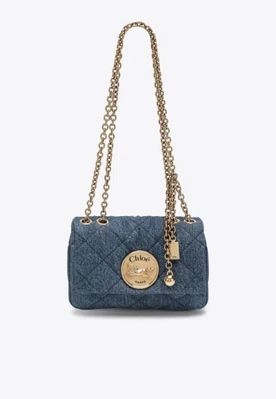 Chloé Small Heritage Quilted Denim Shoulder Bag In Blue