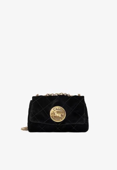 Chloé Small Heritage Velvet Shoulder Bag In Black