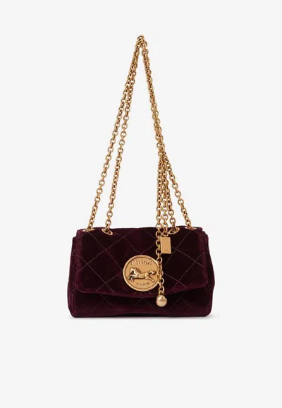 Chloé Small Heritage Velvet Shoulder Bag In Brown