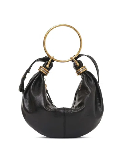 Chloé Small Bracelet Hobo Bag In Grained Leather In Black