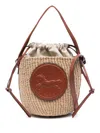 Chloé Horse Medal Basket Leather And Canvas-trimmed Raffia Tote