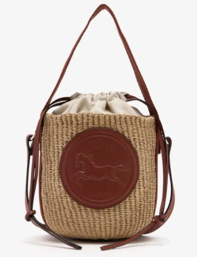 Chloé Small Horse Medal Bag Made Of Natural Fibers In Sepia Brown