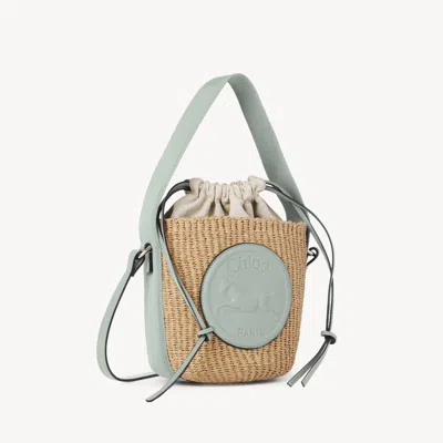 Chloé Small Horse Medal Basket In Natural Fibers Green Size Onesize 100% Paper, Calf-skin Leather