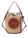 Chloé Horse Medal Basket Leather And Canvas-trimmed Raffia Tote In Nude & Neutrals