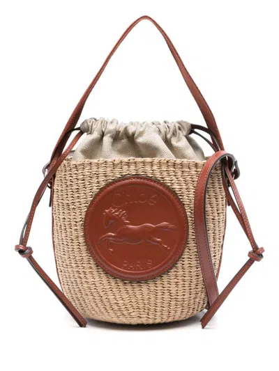 Chloé Small Horse Medal Natural Fibers Basket Bags In Sand