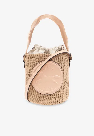 Chloé Small Horse Medal Raffia Bucket Bag